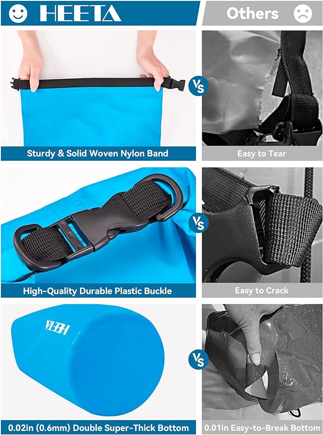 HEETA Waterproof Dry Bag for Women Men, 5L/10L/20L/30L/40L Roll Top Lightweight Dry Storage Bag Backpack with Emergency Whistle for Travel, Kayaking, Boating, Camping, Beach, Cruise Ship Essentials