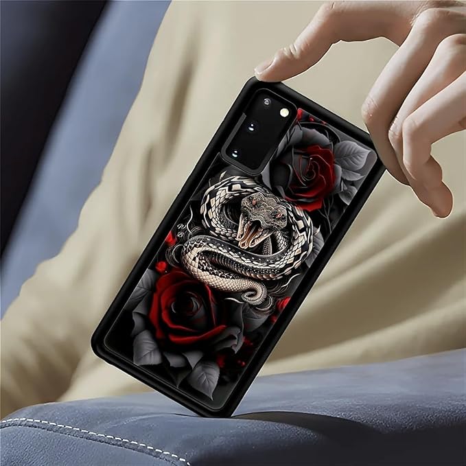 for Samsung Galaxy S20 Case, Entwined Rose Snake Pattern Graphic Design Girl Boy Soft Silicone Hard Acrylic Shock Protection for Samsung Galaxy S20