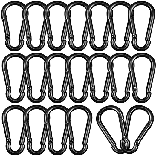 20PCS M8 Heavy Duty Carabiner Clip, 3Inch Snap Hook Quick Link Small Carabiner Clips,Spring Link Buckle for Fishing Camping Hammock Dog Leashes-550LBS Holding Capacity (Black)