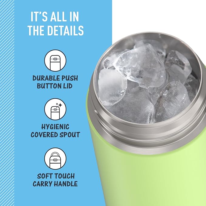 THERMOS FUNTAINER 16 Ounce Stainless Steel Vacuum Insulated Bottle with Wide Spout Lid, Neon Lime