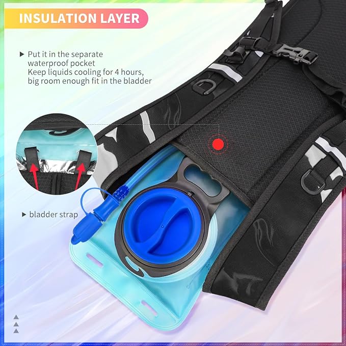 Hydration Backpack, Water Backpack with 2L Hydration Bladder, Rave Backpack Hydration Pack, Festival Essential for Raves, Hiking, Cycling, Climbing, Running, Outdoor, Camping and More