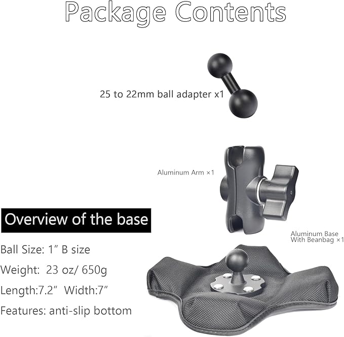 VAUBORTTI Friction GPS Mount Holder for Garmin DriveSmart 86, Adjustable Aluminum Arm, Portable Non-Slip Beanbag Base – Fits GPS with 22mm Socket