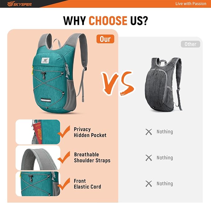 SKYSPER Foldable Hiking Backpack - 10L/15L Small Lightweight Daypack Breathable Travel Backpacks