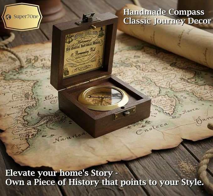 Handmade Antique Vintage Brass Compass | Exquisite Nautical Compass | Home Decor | Pocket Compass Gift for Every Occasion | Super7One