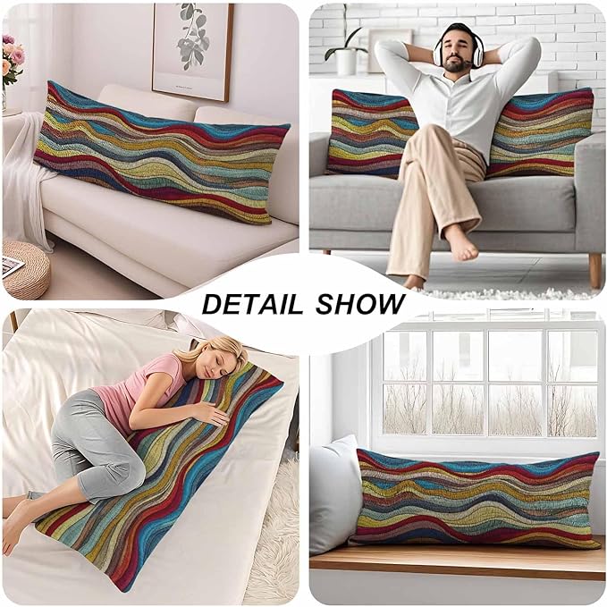 Couch Body Pillow Cover Tribal Wave Bedding Body Pillow Case for Men Women, Retro Ocean Waves Boho Oblong Pillow Covers Throw Cushion Cases for Home Sofa Livingroom 20"X 54"
