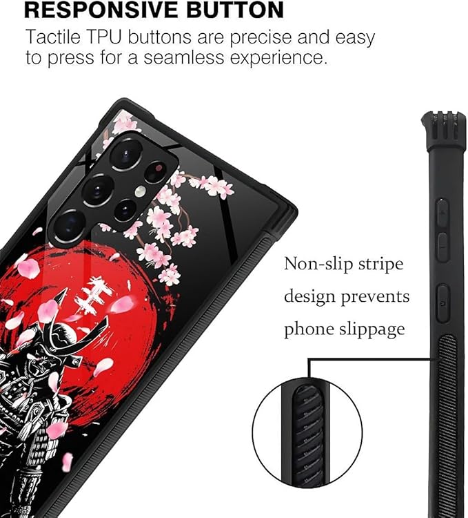for Samsung Galaxy S22 Ultra Case, Sakura Japanese Samurai Pattern Graphic Design Girl Boy Soft Silicone Hard Acrylic Shock Protection for Samsung Galaxy S22 Ultra