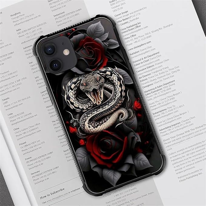 for iPhone 12/12 Pro Case, Entwined Rose Snake Pattern Graphic Design Girl Boy Soft Silicone Hard Acrylic Shock Protection for iPhone 12/12 Pro