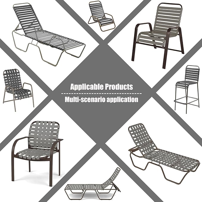 Vinyl Straps for Patio Chair Repair Kit 2'' Wide 10 Ft Long Replacement Straps + 10 Free Rivets for Outdoor Lawn Furniture Chaise Lounge Repair (Grey)