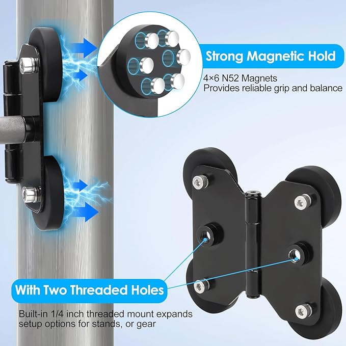 EEEKit Magnetic Fence Mount Compatible with Mevo Start, GoPro, iPhone and Action Cameras, Dual 1/4" Threaded Holder for Baseball, Softball, Tennis, and Sports Recording
