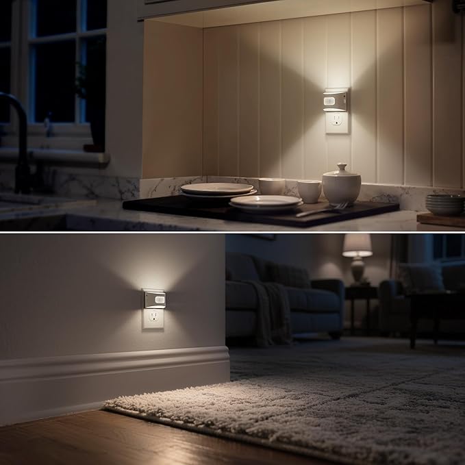 DORESshop LED Night Light[2 Pack], Night Lights Plug into Wall, 3 Mode Plug in Night Light with Motion Sensor, Dusk to Dawn Sensor, Nightlights for Adults, Bedroom, Bathroom, 5000K White Cover