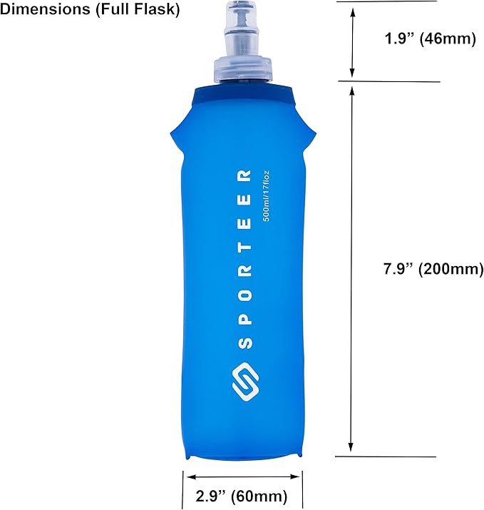 Sporteer 500ml Soft Flask (2-Pack) - Leak-Proof Collapsible Water Bottle for Running Belts, Waist Packs and Handhelds - BPA-Free TPU Folding Bottle for Hiking, Marathons and Travel