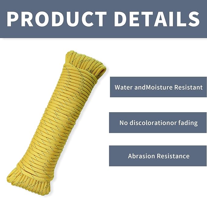 Paracord Rope, Reflective III Parachute Cord 7 Strand Core 550lb, 100ft Yellow - High Visibility Abrasion Resistant Easy to Tie, Multi-Purpose Rope for Camping Survival DIY