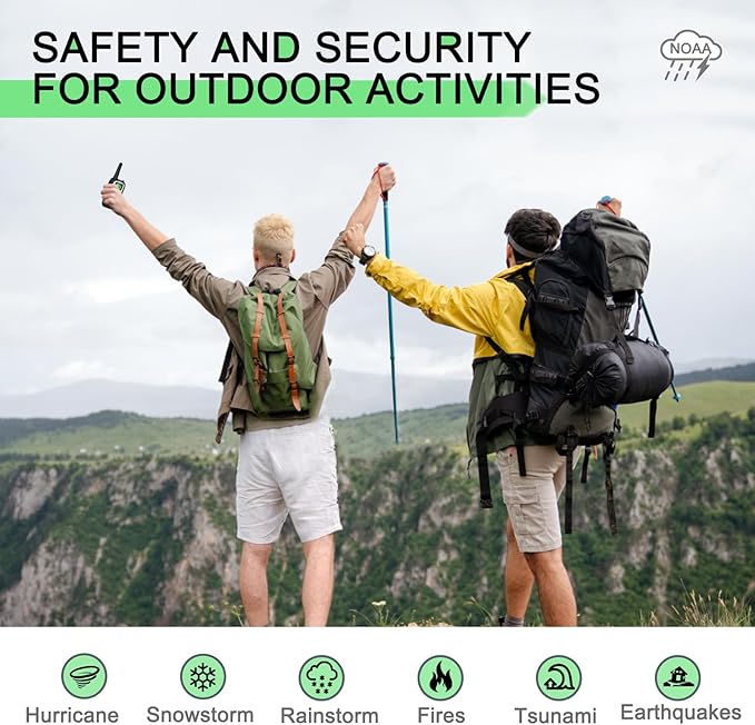 MaxTalker Walkie Talkies Long Range for Adult, MT10 Rechargeable Walkie Talkies FRS Two Way Radio, NOAA, 1200mAh Li-ion Battery USB-C Cable, LED Flashlight,VOX Walkie Talkie for Camping 2Pack (Silver)