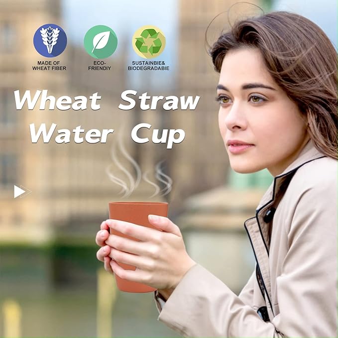 Wheat Straw Cups 6 PCS Good Alternative to Plastic Reusable Cups 12 oz Unbreakable Drinking Cup Reusable Dishwasher Safe Water Plastic Glasses Orange