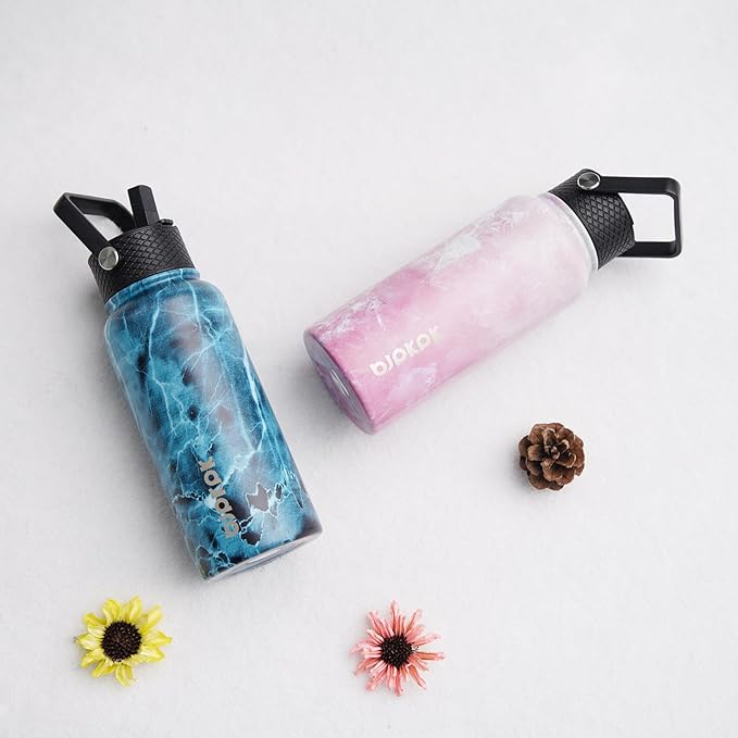 BJPKPK 2 Pack Insulated Water Bottles with Straw Lids, 32oz Stainless Steel Metal Water Bottle with 6 Lids, Leak Proof BPA Free Jugs, Cups, Flasks for Travel, Sports (Lavender Green+Black)
