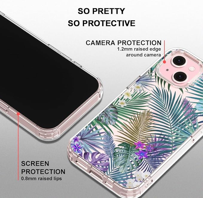 MOSNOVO Case for iPhone 15 Plus/iPhone 14 Plus, [Buffertech 6.6ft Military-Grade Drop Protection] [Anti Peel Off Tech] Clear TPU Bumper Phone Case Cover Design - Tropical Rainforests
