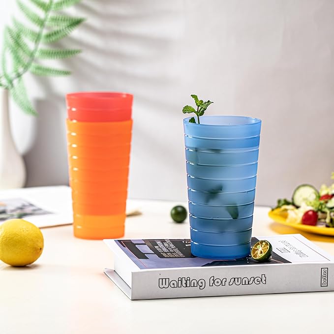 KX-WARE Mixed Drinkware 22-ounce Plastic Tumblers/Drinking Glasses/Party Cups/Iced Tea Glasses, Set of 12 Multicolor | Unbreakable, Dishwasher Safe, BPA Free