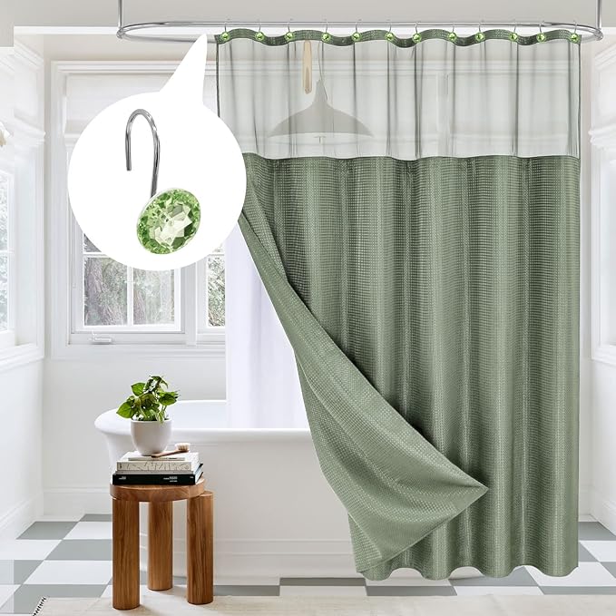 MitoVilla Sage Green Shower Curtain Hooks Rings, Metal Shower Hooks for Shower Curtain Liner, Sage Green Rust Proof Shower Rings for Curtain Accessories and Bathroom Shower Rod, 12 Pack Bathroom Set