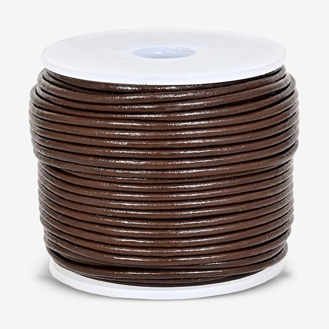 GENIQUE Real/Genuine Round Leather String Cord for Necklace, Bracelets, Jewelry, Kumihimo Braiding, DIY Projects (20 Metres) (1.5mm, Brown)
