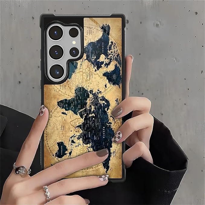 for Samsung Galaxy S26 Ultra Case,Graphic Design for Girl Boy Soft Silicone Hard Acrylic Shock Protection Designed for Samsung Galaxy S26 Ultra Brown World Map Pattern