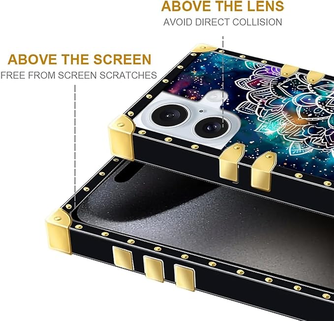 Compatible with iPhone 16 Case, Starry Sky Colourful Mandala Luxury Golden Decoration for Girl Women Soft TPU Shockproof Protective Hard PC Back