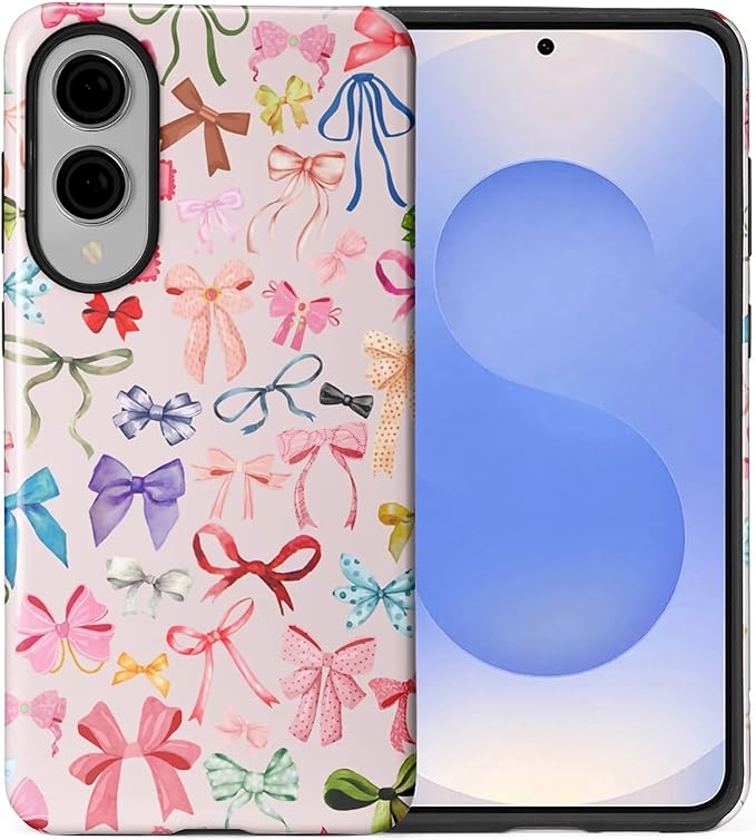 for Samsung Galaxy S25 Edge Case,HL2 Aesthetic Color Bow Tie Hybrid 2 Layer Hard Shell Silicone Protective Pattern Design Case