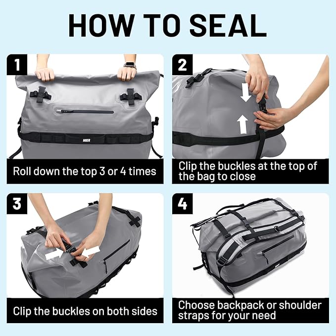 MIER Waterproof Duffel Bag Motorcycle Dry Bag Backpack Large Roll-Top Heavy Duty Dry Duffle Bags for Kayaking Camping Boating Gym Beach Cruise Ship, 60L/80L