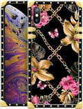 Compatible with iPhone Xs Max Case, Pink Golden Chain Tropical Flower Luxury Golden Decoration for Girl Women Soft TPU Shockproof Protective Hard PC Back for iPhone Xs Max