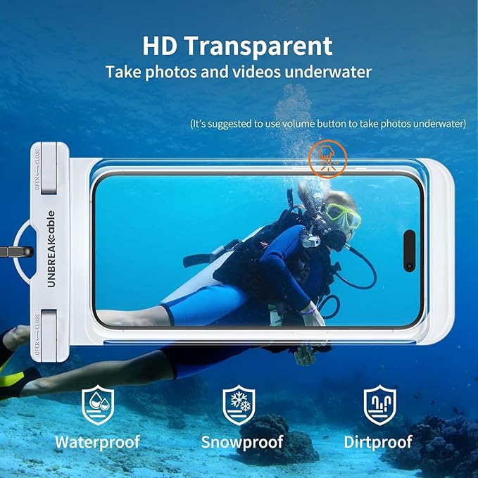 UNBREAKcable Waterproof Phone Pouch-2 Pack IPX8 Waterproof Phone Case for iPhone 16 15 14 13 12 11 Pro Max & Samsung S25 S24-Dry Bag & Travel Essentials for Beach, Pool, Kayak & Cruise-7" Pink+White
