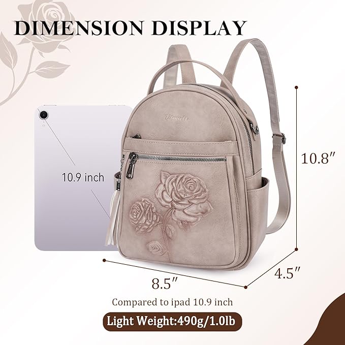 Mini Backpack Purse for Women,Embossed Leather Small Backpack Fashion Travel Backpacks Daypacks Shoulder Handbag (GRAY-Flower)