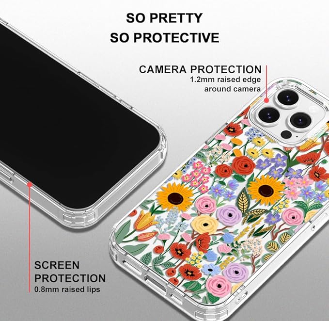MOSNOVO Case for iPhone 13 Pro Max, [Buffertech 6.6ft Military-Grade Drop Protection] [Anti Peel Off Tech] Clear TPU Bumper Phone Case Cover Design - Blossom & Bloom