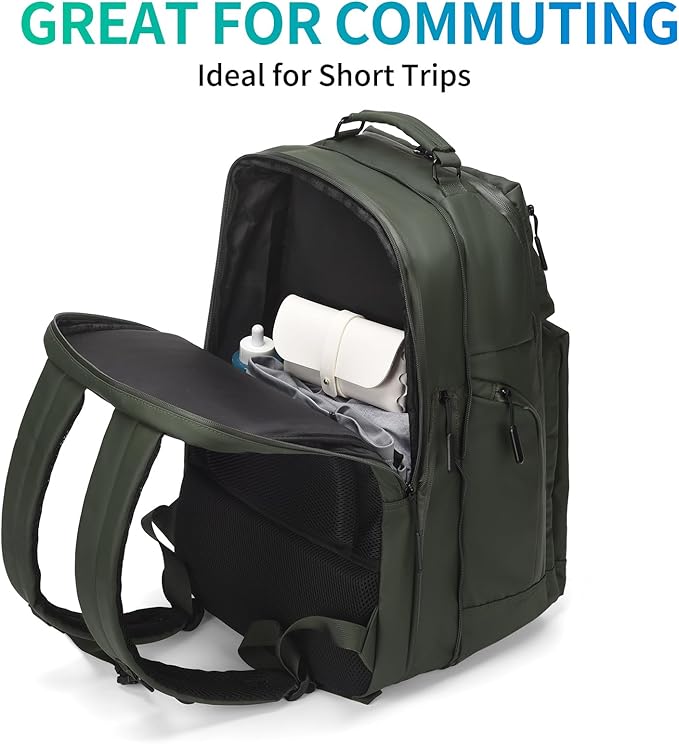 Expandable Business Backpack with 17" Laptop Compartment - Waterproof, Airline Approved, 33L-42L Capacity, for Work & Travel, Green