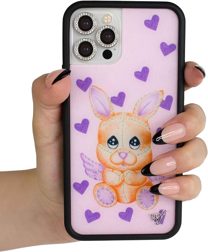 Wildflower Cases - Compatible with iPhone 13 Pro | Protective Black Bumper, 6.5ft Drop Test Certified, Women Owned Small Business | Purple, Hearts, Brown, Plush, Trendy | Love Stitched