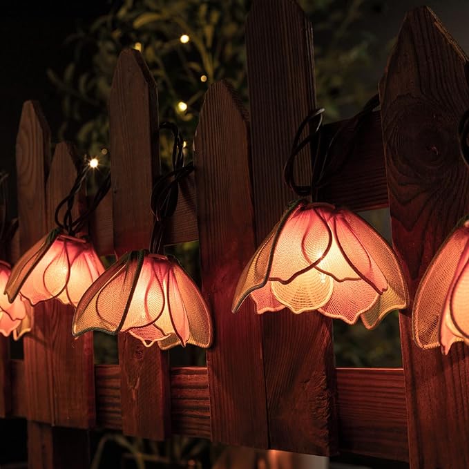 TWINKVILLA Decorative String Lights Plug in with 10 Bulbs, Flower Garland Fairy Lights Connectable Weatherproof Outdoor Indoor for Wedding Garden Pergola Bedroom Porch Floral Home Decor (Multicolor)
