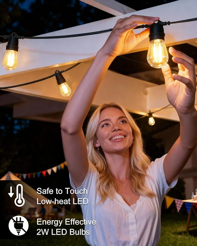 BRIMAX 24.6Ft USB Powered String Lights,10 LED Bulbs Waterproof & Shatterproof Outdoor Camping String Light Dimmable Brightness with Swith for Tents,Patio,Backyard and Holidays,2700K Warm White