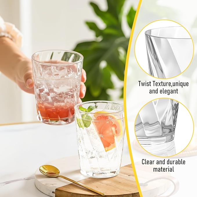LemonRoad 24 Pack Reusable Plastic Drinking Glasses Set - 20oz & 13.5oz Stackable Tumbler, Shatter-resistant Highball Cup for Water, Cocktail, Iced Coffee, Indoor Outdoor Use, BBQ, Patio, Pool (Clear)
