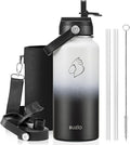 BUZIO 32 oz Water Bottle Insulated, Leakproof Stainless Steel Flask (Cold for 48 Hrs), Wide Mouth BPA-Free Metal Thermo Hydro Canteen with 2 Lids, Day & Night