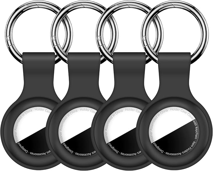Linsaner [4 Pack] Holder for AirTag 2nd Gen (2026) & 1st Gen, Silicone Case Keychain Key Ring, Protective Cover for Apple for Air Tags, GPS Finder Accessories, Black
