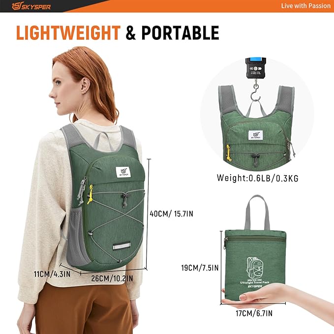 SKYSPER Foldable Hiking Backpack - 10L/15L Small Lightweight Daypack Breathable Travel Backpacks