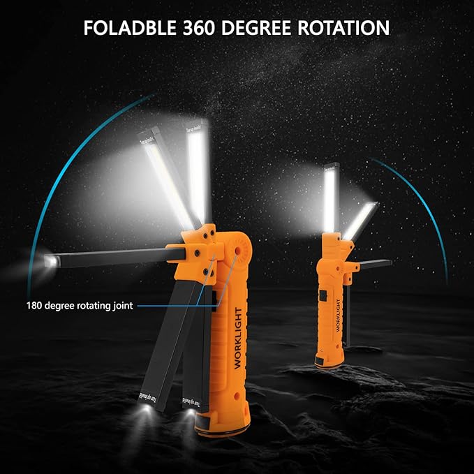 Lmaytech 3 Pack Rechargeable LED Work Lights with Magnetic Base and 360° Rotation, 5 Modes for BBQ, Camping, Reading, and Car Repair
