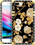 Compatible with iPhone 8 Plus 7 Plus Case, Blooming Rose Golden Flower Luxury Golden Decoration for Girl Women Soft TPU Shockproof Protective Hard PC Back for iPhone 8 Plus 7 Plus