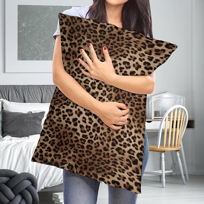 Brown Leopard Throw Pillow Covers Set of 2 Queen Size Black Cheetah Skin Wild Animal Print Pillow Cushion Cases Standard Pillow Cases Decorative Pillowcase 20X30 Inch for Sofa Bed