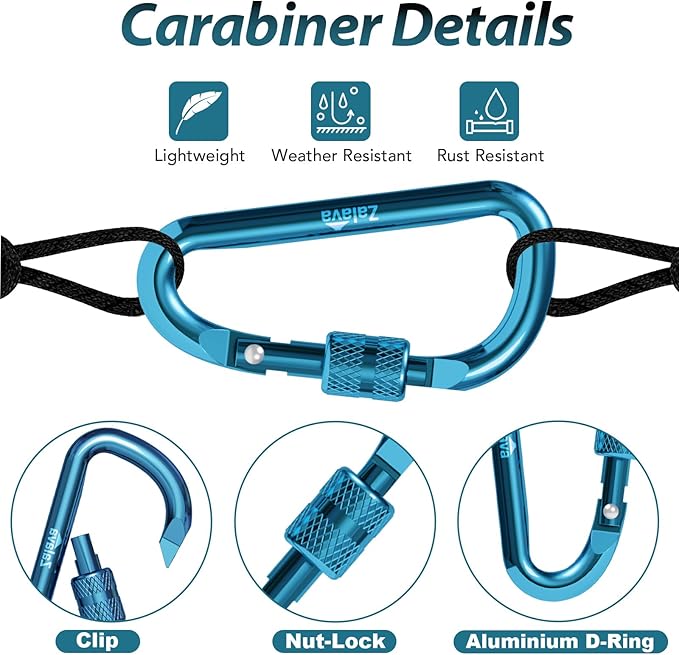 6PCS Carabiner Keychain, 2 inch Aluminum D-Clip Caribeener with Hook