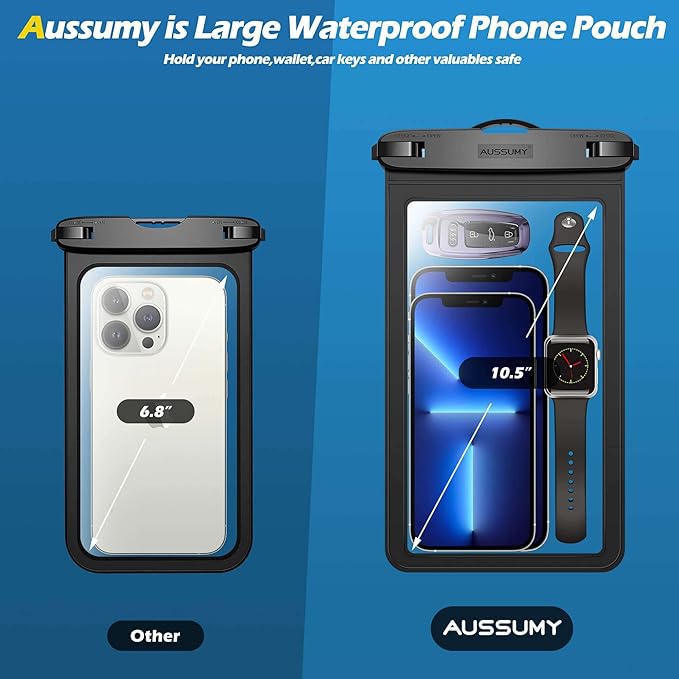 XL Large Waterproof Cell Phone Pouch - 2 Pack Underwater Clear Phone Holder Protector - Universal Water Proof Dry Bag Case with Neck Lanyard for iPhone, Samsung Galaxy, Beach, Swimming Pool