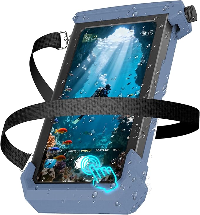 Underwater Phone Case for Snorkeling & Diving (50ft/15m), IP68 Waterproof Case for Swimming, Universal Underwater Touch Screen Case Compatible with iPhone (Blue+Black, 5th Generation Phone Case)