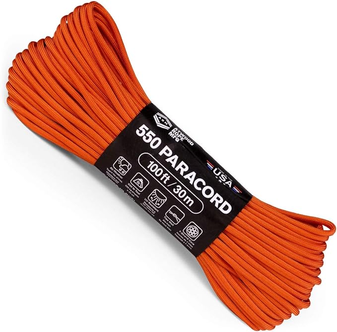 Atwood Rope MFG 550 Paracord 100 Feet 7-Strand Core Nylon Parachute Cord Outside Survival Gear Made in USA | Lanyards, Bracelets, Handle Wraps, Keychain (Burnt Orange)