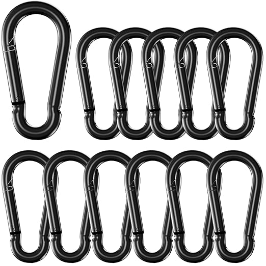 12 Pack2.36 Spring Snap Hook Carabiners, Galvanized Steel Black Small Carabiner Clip, Keychain Clip, Quick Link Key Chain for Hammock Swing Set Outdoor Travel, Camping, Fishing, Hiking