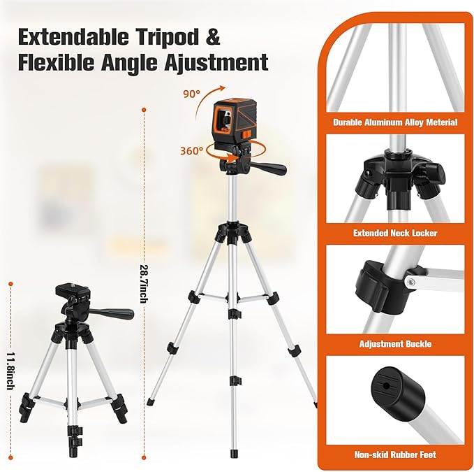 Laser Level with Tripod, 100 feet Green Cross Line Self Rotary Leveling Laser Level, Vertical and Horizontal Line, Rotatable 360 Degree, Manual Self leveling and Pulse Mode,IP54 Waterproof & Battery