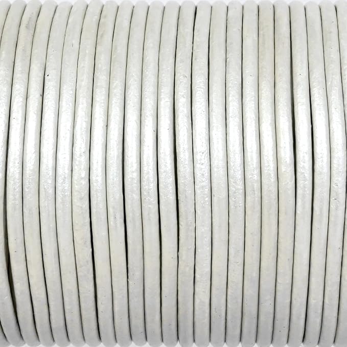 GENIQUE Real/Genuine Round Leather String Cord for Necklace, Bracelets, Jewellery, Braiding (1.5mm, Pearl White Metallic)