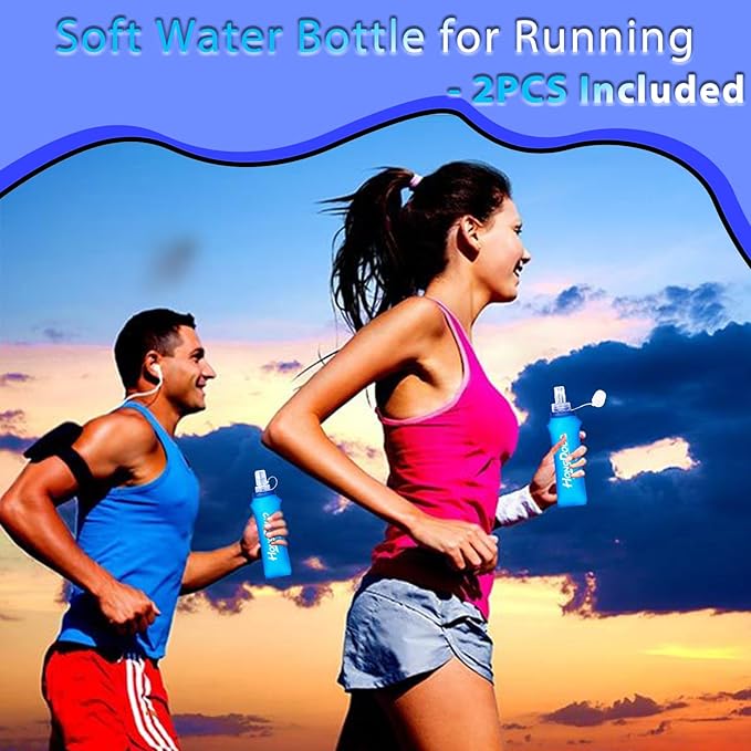 2 Packs Soft Flask, 17oz/500ml TPU Collapsible Soft Water Bottle for Hydration Pack, Running Vest, BPA-Free Folding Water Bottles for Hiking Cycling Climbing Running Outdoor Sports